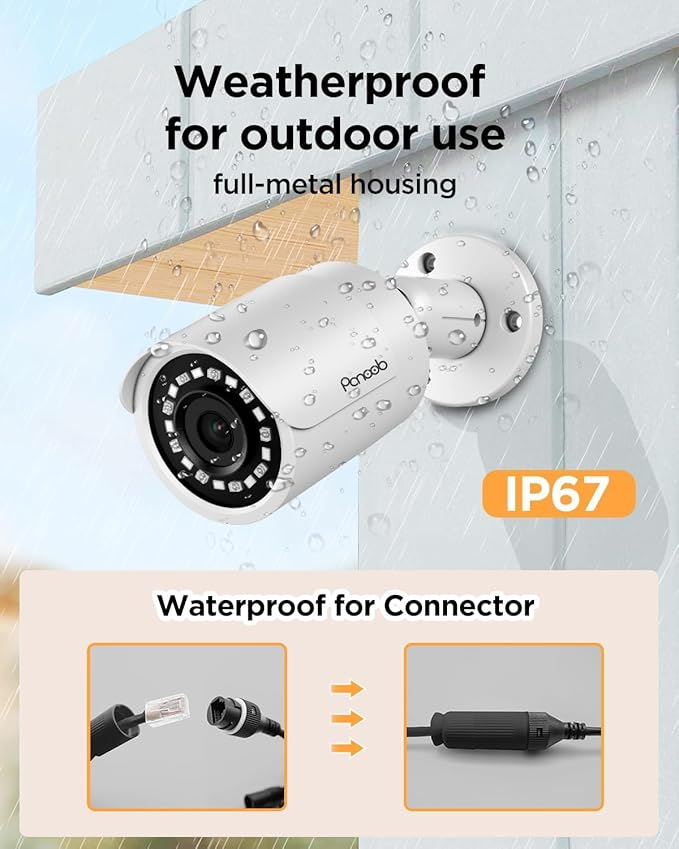 8 Channel Security Camera System, 4K 8CH PoE NVR 2TB HDD, 8PCS 5MP Wired Outdoor Surveillance IP PoE Cameras, Human Detection, Remote Access, Built-in mic,100ft IR Night Vision, PB37F0808-5M