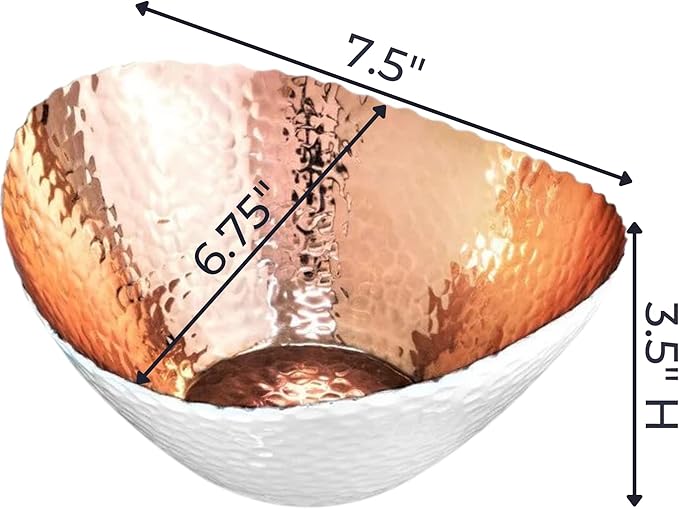 Monarch Abode Hand Hammered Decorative Bowl for Home Decor, 7.5-Inch White and Copper Plated – Key Bowl for Entryway Table, Catch All, Decorative Fruit Basin, Key Holder, Bowls for Home Decor