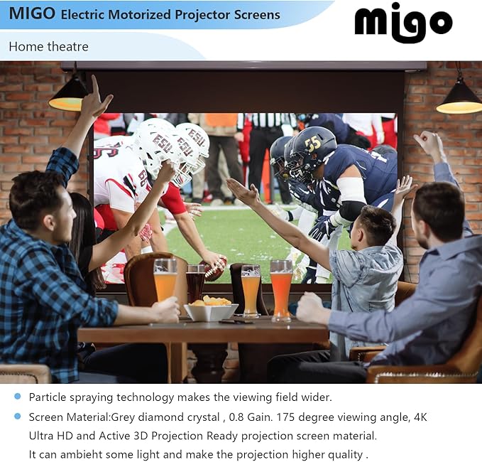 MIGO 150 Inch Pull Down Electric Projector Screen, Grey Crystal 2.0 Gain Partial Ambient Light 4K Tab-Tension Projector Screen Wall & Ceiling Mount for Short Throw Projector Movie Home Theater Cinema