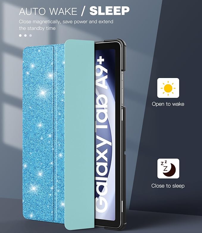 TiMOVO Case for Samsung Galaxy Tab A9+/A9 Plus 11 Inch 2023 SM-X210/X216/X218, Slim Lightweight Stand Hard Back Shell Protective Cover, Auto Wake/Sleep, Glitter Sky Blue