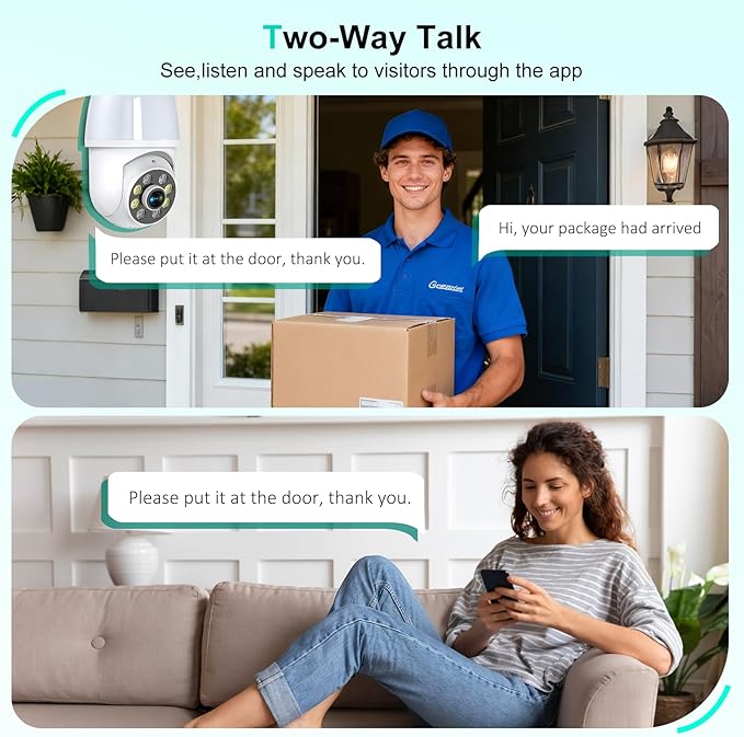 52HZ 2K Light Bulb Security Camera, 5G&2.4GHZ WiFi Lightbulb Security Cameras Wireless Outdoor Indoor, Two-Way Talk, Human Detection, Color Night Vision, Light Socket Security Camera Work with Alexa