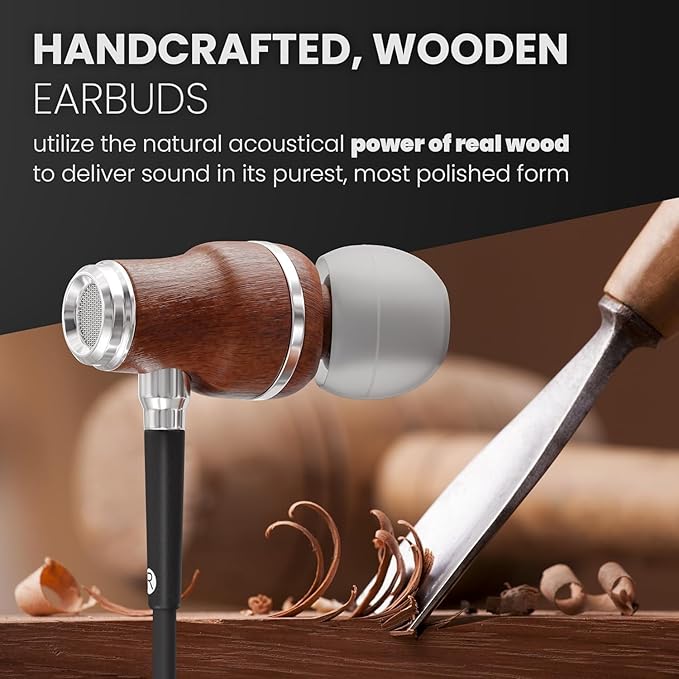Symphonized iPhone Earphones Wired Deep Bass Sound, 3D Sound, Microphone Volume Control, 90% Noise Cancelling, Bubinga Wooden with Lightning (Apple MFI Certified), iPhone SE to 14 Earbuds (Black)