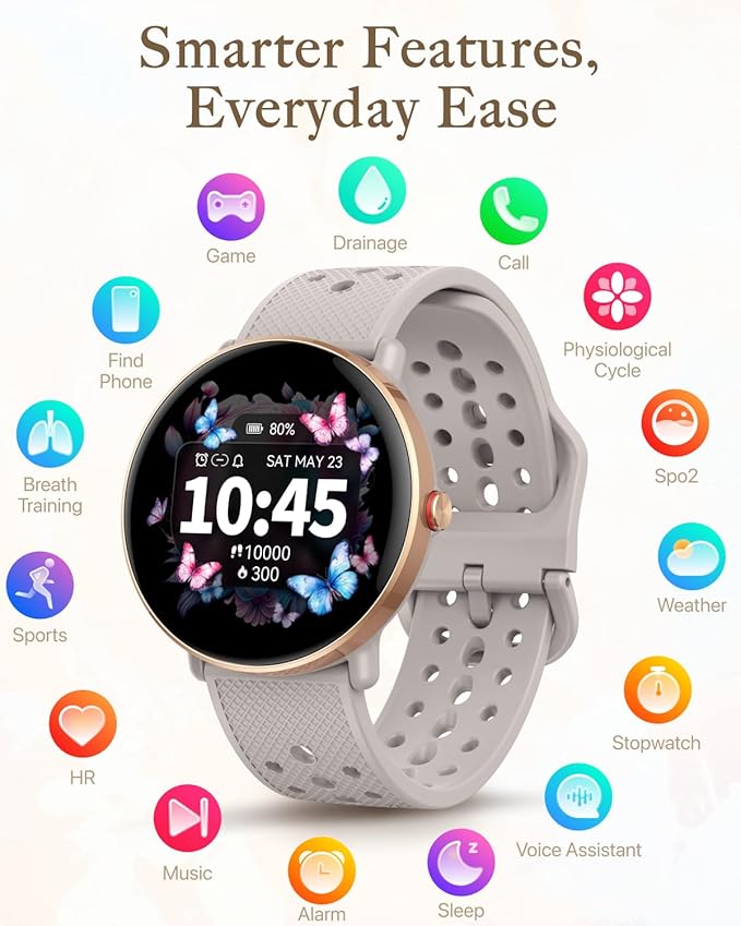 Smart Watch for Women Men, for Android iOS with Sleep Monitor, Pedometer Fitness Tracker, Bluetooth Call, IP68 Waterproof, 112+ Sport Modes Calorie Counter Round Smartwatch (Casual, Gold-Pink, 1.39)
