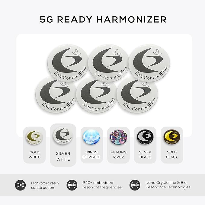 Pack of 6 EMF Stickers for Cell Phone- 5G Ready Harmonizer Stickers Proudly Made in USA for Cell Phones, Laptops or Tablets- EMF mega Shield for All Electronic Devices(Silver-White)