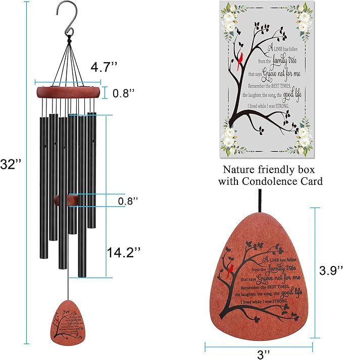 Memgift Memorial Wind Chimes for Outside- Sympathy Gift for Loss of Mom or Dad, Outdoor Keepsake with Soothing Tone for Garden, Yard in Memory of Loved One