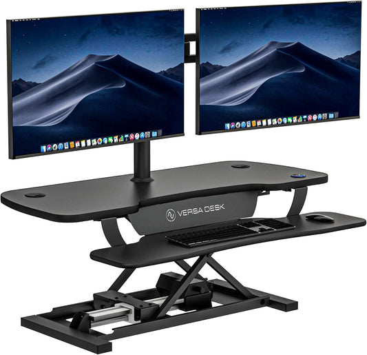 VERSADESK® PowerPro™ 40” x 24” Standing Desk Converter | 40 inch Electric Height Adjustable Sit to Stand Desk Riser w/ Keyboard Tray & USB Hub - Ergonomic Workstation for Home & Office, Black