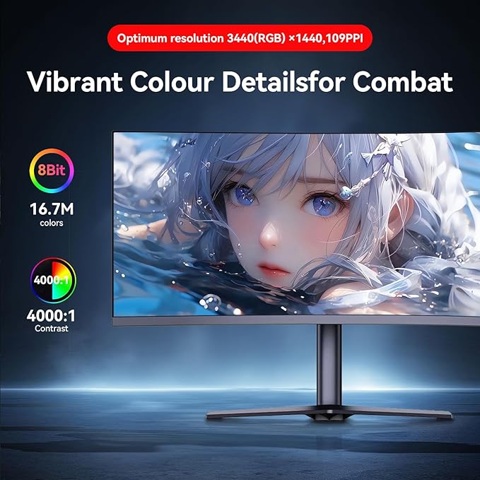 34 inch 4K Curved Monitor, WQHD (3440x1440) 165Hz 1500R Ultrawide Gaming Computer Monitor, Support Freesync,1ms Support 1 Audio Out, 2 HDMI & 2 DP, VESA Mount/Tilt Adjustable- (G34WQ)