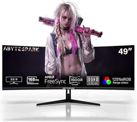 49 Inch Curved Ultra Wide Gaming Monitor, 5K (5210x1440P), 144Hz/165Hz 1500R, 32:9 127% sRGB, FreeSync, Height Adjustable Screen Monitor, HDMI 2.1 And DP 1.4, Supports Wall Mounted Installation