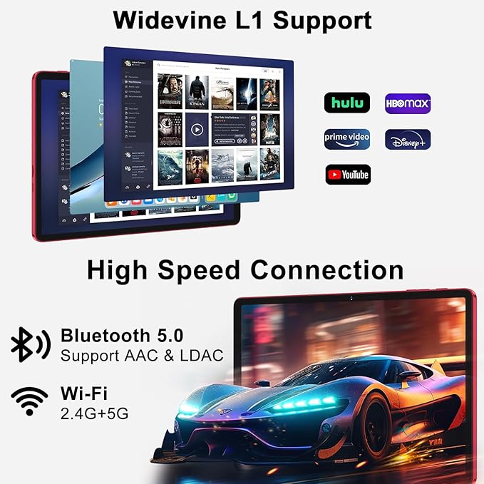Tablet 11 inch Android 14 Tablets, 24GB+256GB+1TB Expand, Android Tablet with 8000mAh, Octa-Core, 13MP+5MP Camera, IPS Touchscreen, 5G WiFi, BT5.0, Widevine L1, GPS - Metal Red