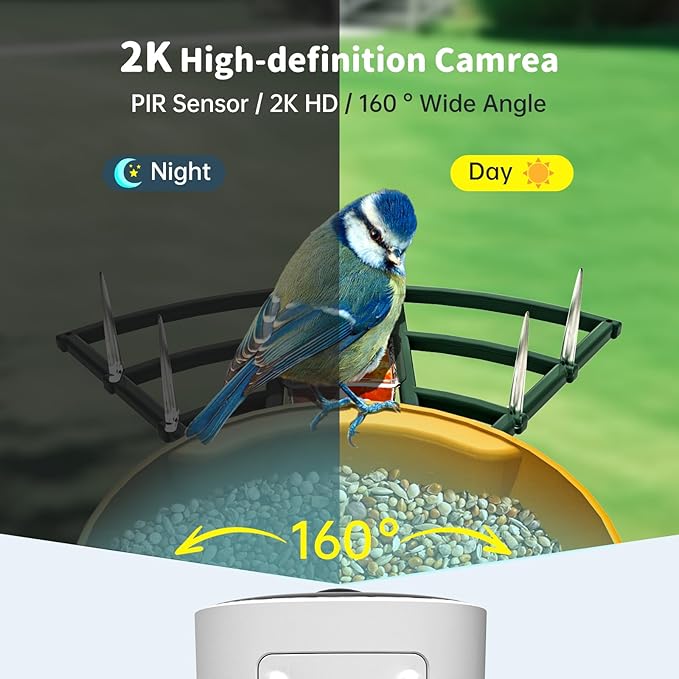 Smart Bird Feeder with Camera Solar Powered & AI Bi rd Identification, 2.4Ghz WiFi Bird feeders for Outdoors, 2K Live Video, Nstant Arrival Alerts - Green-Yellow