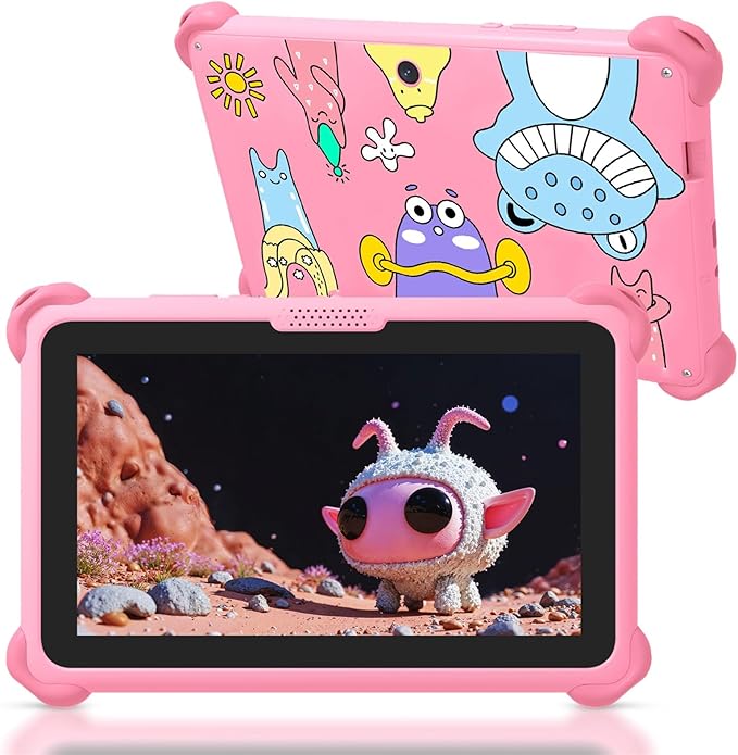 okulaku Kids Tablet, 7 inch Tablets for Kids 3-12, Toddler Tablet with Stand Case, 32GB Child Learning Computer Tablets with WiFi for Boys Girls, IPS Screen, Parental Control, GMS, YouTube (Pink)