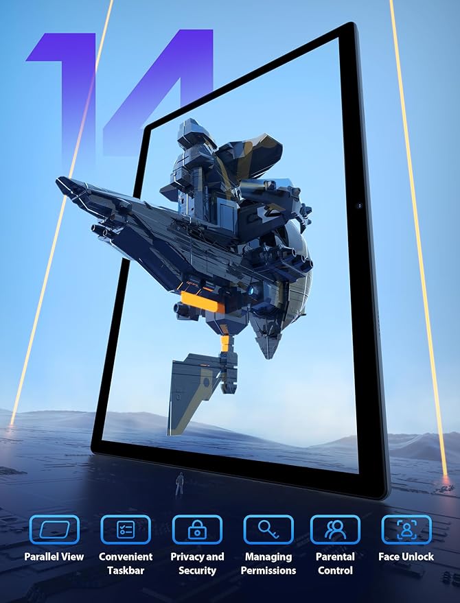 2025 Tablet 14 inch Android 14 Tablets - 2000x1200 FHD, 36GB+256GB(1TB TF), 5G/2.4G Dual WiFi, 8-Core 2.0GHz, 11580mAh,8+13MP, 4 Speakers,Split Screen, GPS with Stylus - Black