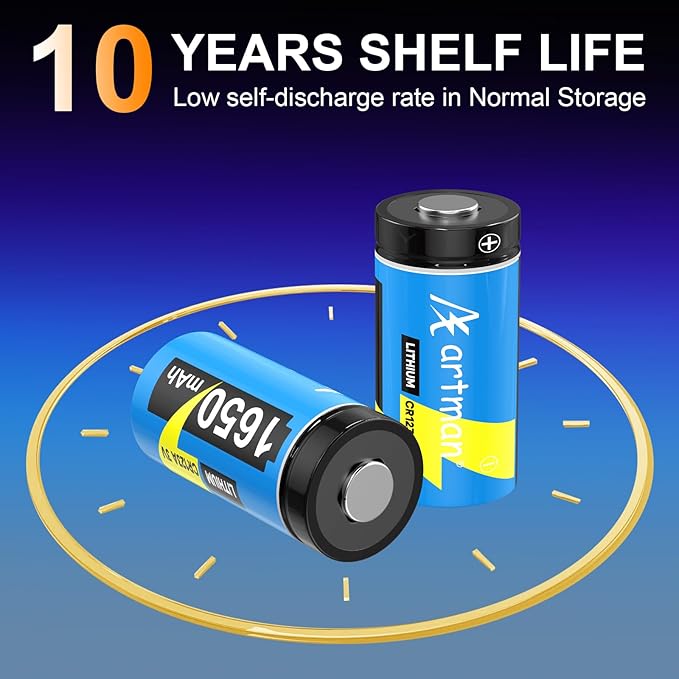 Artman CR123A 3V Lithium Battery, (20 Pack) 1650mAh 123A Lithium Batteries, CR123 CR17345 Battery for Home Security Devices, Flashlight - 10 Years Shelf Life, Non-Rechargeable