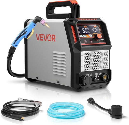 VEVOR Plasma Cutter, 50A Non-Touch Pilot Arc Plasma Cutting Machine, 110V/220V Dual Voltage Digital Display IGBT Inverter - with 2T/4T Function & Adjustable PA/PT Time for Home Repairs, Workshops