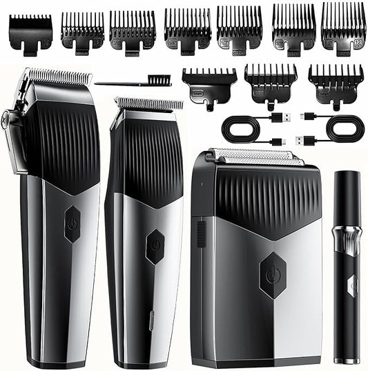 Professional Hair Clipper Set,4 in 1 Hair Clippers for Men, Hair Clippers, Beard Trimmer& Rechargeable Shaver Set, Barber Hair Cutting Kit for Men ，for Gifts (Black)