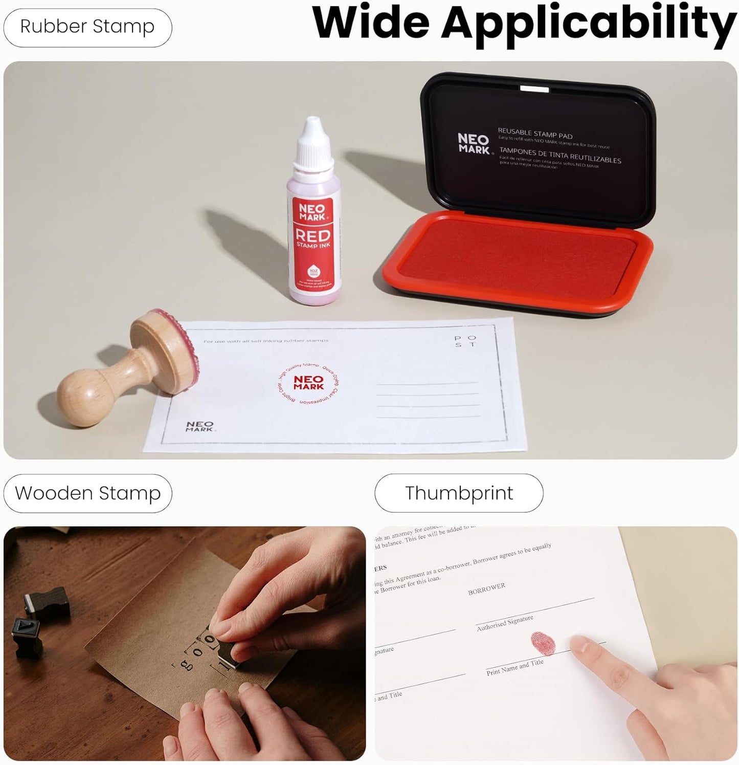 Medium Stamp Pad Kit (1oz Ink Included)-2.8"x 4.4", Magnetic Lid, Premium Quality Felt Stamp Pad (Red)