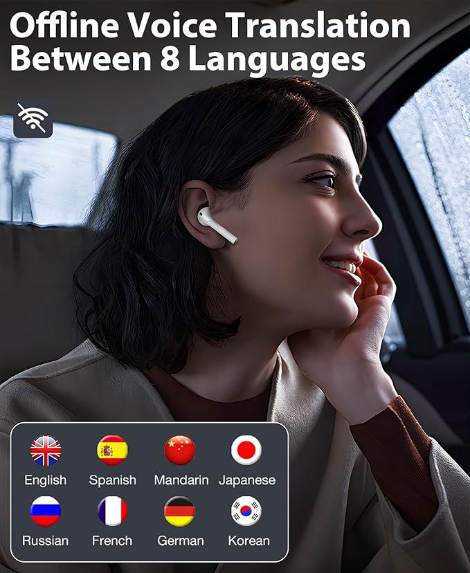 AI Translation Earbuds Real Time 144 Languages & Accents Translator Earbuds with 8-Language Offline Translating Earbuds, Audifonos Traductores Inglés Español for Learning Travel Business