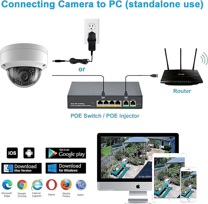 Real HD 8MP 4K PoE IP Security Camera Outdoor 98Ft IR Night Vision, 2.8mm Wide Angle 105° FOV, H.265, Waterproof IP66, Metal Housing Vandal Proof Dome IP Camera, NDAA Compliant