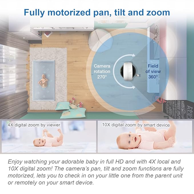 VTech RM7764-2HD Smart WiFi Baby Monitor with 2 Cameras, 1080p HD Video, 360° Pan & Tilt, 10x Zoom, 7" HD Parent Unit, Night Vision, Soothing Sounds, 2-Way Talk, Temperature & Motion Detection