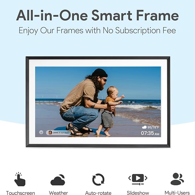 15.6'' Digital Picture Frame with 1920x1080 IPS Touch Screen, Smart Digital Photo Frame with 32GB Storage, Easy Setup to Share Photos/Videos via Free App