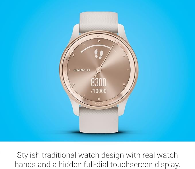 Garmin Vivomove Trend, Stylish Hybrid Smartwatch, Long-Lasting Battery Life, Dynamic Watch Hands and Touchscreen Display, Ivory (Renewed), Adjustable