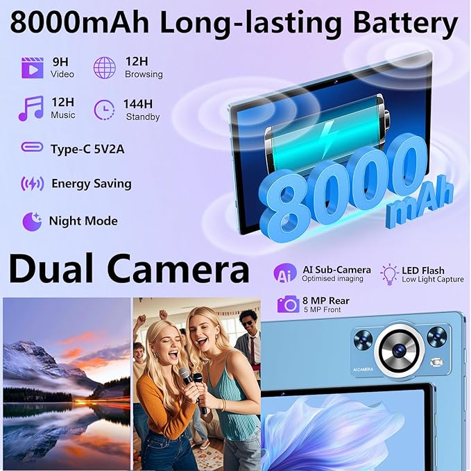 Android 15 Tablet 30GB RAM 128GB ROM 1TB TF, 2025 Electronics Tablets 10.1 Inch 8000mAh with Keyboard Mouse, 2.0GHz, 5G WiFi, BT 5.0, GMS Certified, Incell Display, Gemini AI - Metal Blue