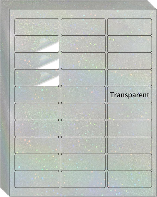 STARLIBOO Transparent Stickers Labels -1" x 2-5/8" Clear Address Labels Mailing Stickers for Laser/Inkjet Printer 8.5"Ã11"- 20 Sheet (Clear Holographic Star)