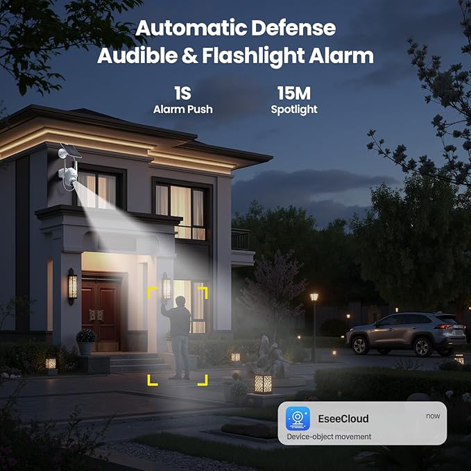 4MP Security Cameras Wireless Outdoor, No Subscription, Solar-Powered Home Security Camera System with 360° Pan Tilt, Color Night Vision, 64GB Local Storage, 5G & 2.4G WiFi, Easy Setup