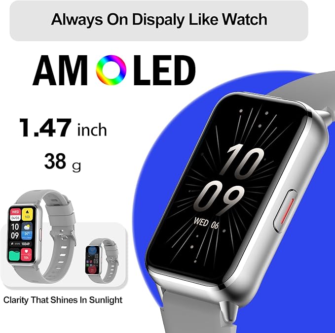 Fitness Tracker (Answer/Make Calls), Smart Watch for Women Men, with 1.47″ AMOLED Always-On Display, 24/7 Heart Rate, Sleep Tracking, 110+ Sport Modes, Waterproof, Compatible for Android Phone