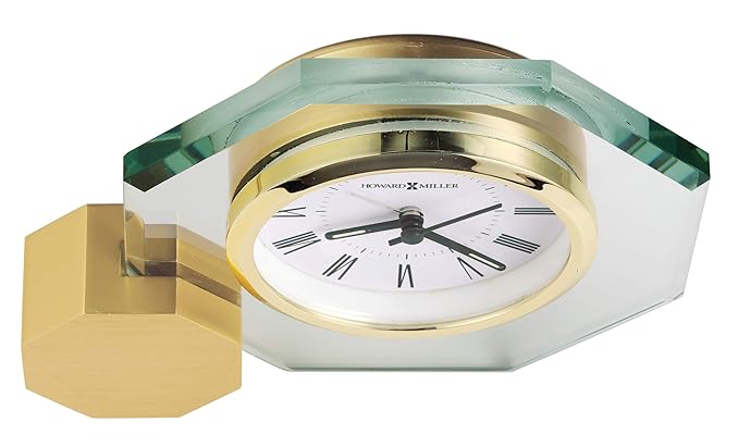 Howard Miller Danson Tabletop Clock – Premium Decorative Aluminum Base Clock with Octagon Glass Design Modern Alarm Clock Quartz Movement Roman Numeral Dial & Gold Tone Bezel for Elegant Home Decor