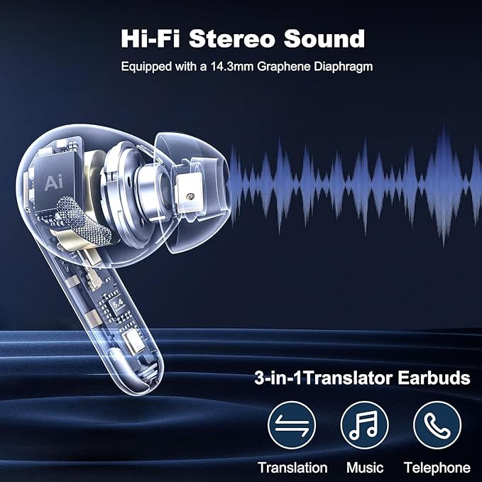 AI Translation Earbuds Real Time - 3-in-1 Bluetooth 5.4 Translating Ear Buds,, 144 Language,Bluetooth Translation Headphone, 80H Playtime Translator, iOS ＆ Android, Travel Business Learning,(Black)