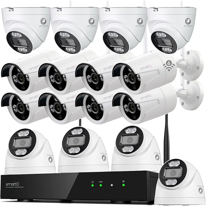 xmartO 16CH 16 Pcs Home Security Camera Kit, 8 * 2K HD Dome Camera and 8 * 2K 3MP Super HD WiFi Home Security Camera, 2-Way Audio, Night Vision, 24/7 Surveillance Camera, No Monthly Fee