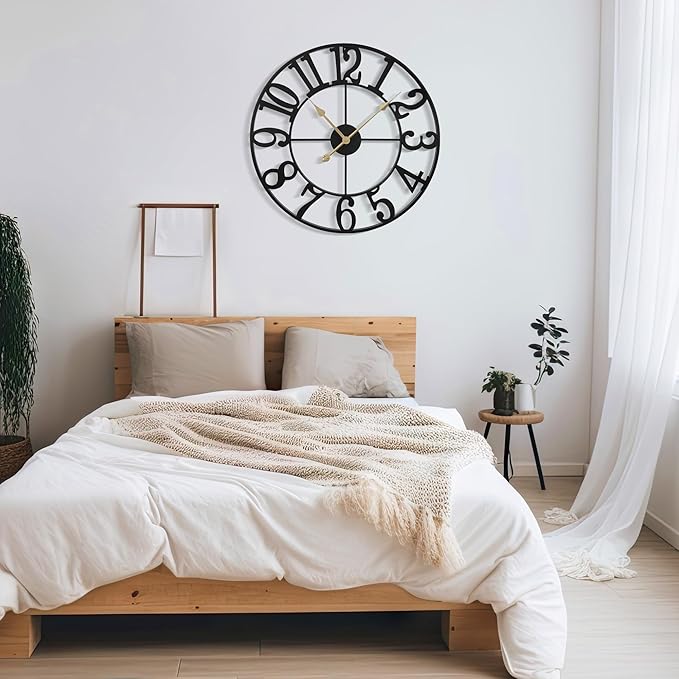 Large Wall Clock for Living Room Decor - 47cm/ 18 Inches Silent Non-Ticking Metal Wall Clocks Battery Operated, Vintage Decorative Modern Wall Clock for Bedroom, Office, Farmhouse Decor