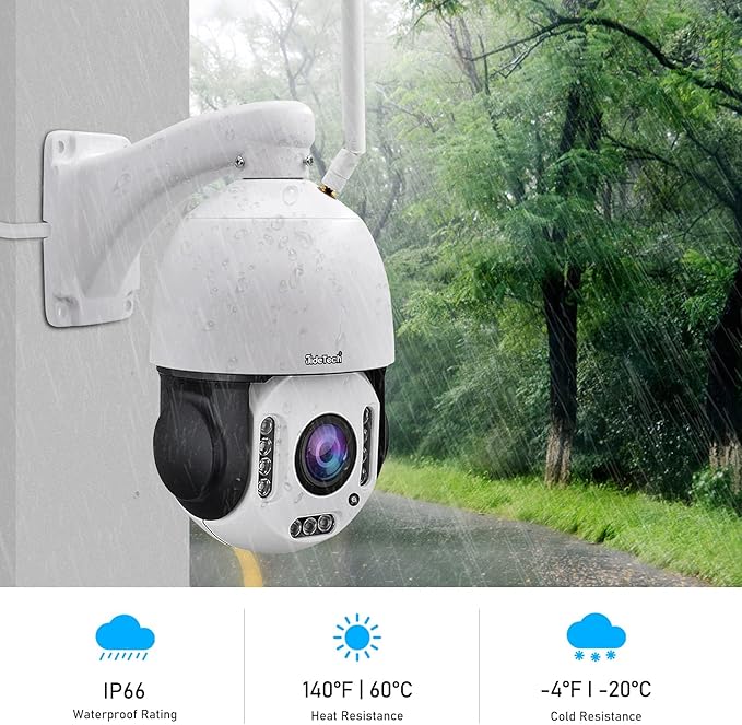 JideTech P2-Plus 20X 5MP PTZ WiFi Outdoor Security Camera | 360° Pan-Tilt-Zoom with 400ft Night Vision, Human Auto Tracking, 2-Way Audio, IP66 Waterproof | Compatible with Blue Iris, NVR, PC Browsers