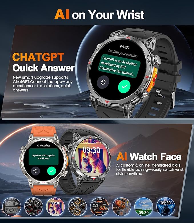 Military Smart Watches for Men GPS, 1.56" AMOLED Screen Bluetooth Call, Smartwatch for Android Phones and iPhone, 100+ Sport Modes, 3ATM Waterproof Smart Watch with Compass