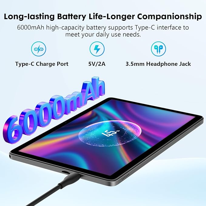 10 Inch Tablet, Android 15 with 24GB RAM + 128GB ROM (1TB Expandable), Octa-Core, 1280x800 IPS HD Touchscreen, 5MP+8MP Dual Camera, 6000mAh, Tablet with Keyboard, Mouse, Widevine L1(Gray)