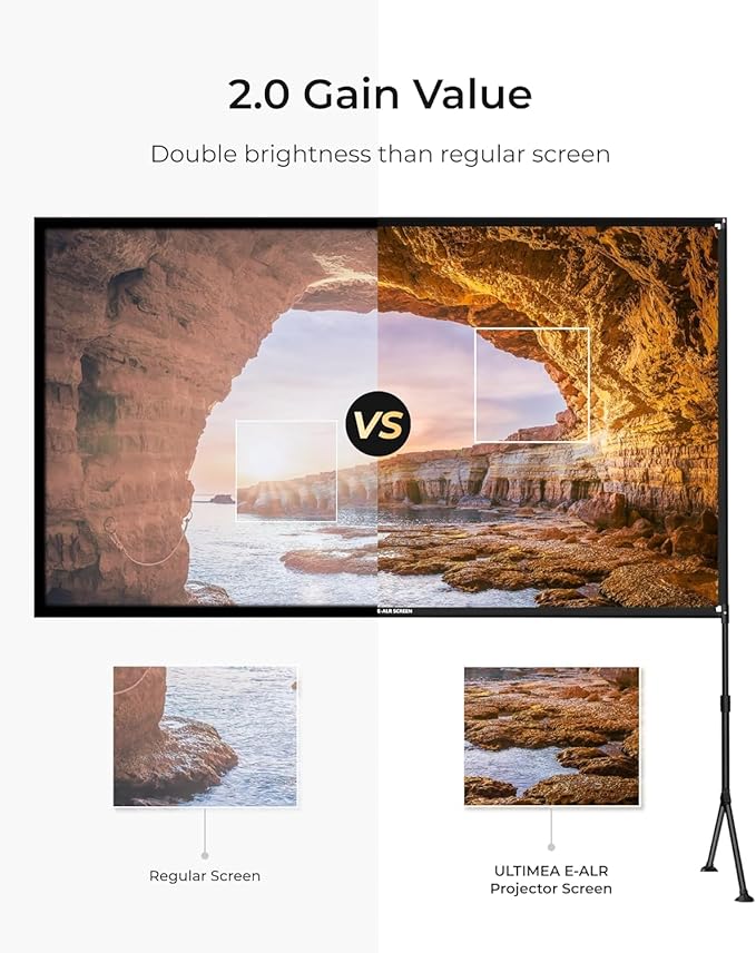 ULTIMEA Outdoor Projector Screen with Stand, 120 inch Anti-Glare Portable Projector Screen, Foldable Indoor Projection Screens 16:9 4K Full HD Movie Screen with Carry Bag for Home Theater