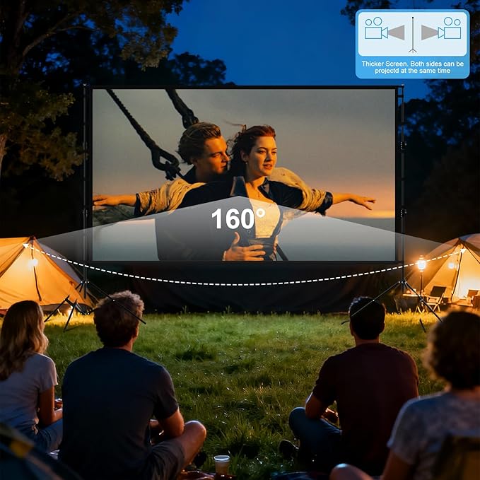 Projector Screen with Stand - 150 Inch Projector Screen Outdoor Indoor Projector Screens 16:9 4K HD Outdoor Movie Screen with Carry Bag,Enioy Home Theater Projection Screen