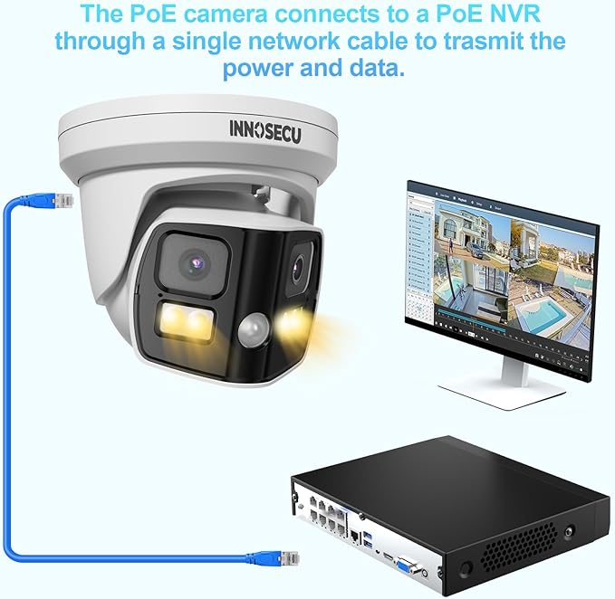 8MP Dual Lens IP PoE Camera, Outdoor Dome Security Dome Camera with 180° Panoramic View, Waterproof IP67, Light Color Night Vision, Two-Way Audio, Human/Vehicle Detection, IND8CD99G