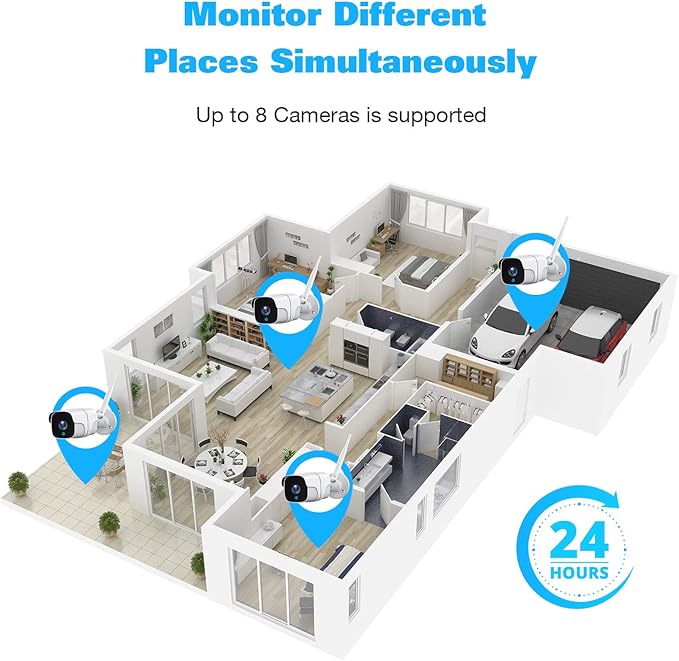 Wireless Security Camera System with 12" Monitor &500GB HDD, 8CH NVR Security Camera System Wireless Outdoor with 4pcs WiFi Cameras, Night Vision 24/7 Recording (500GB HDD+4cam+12" Monitor)