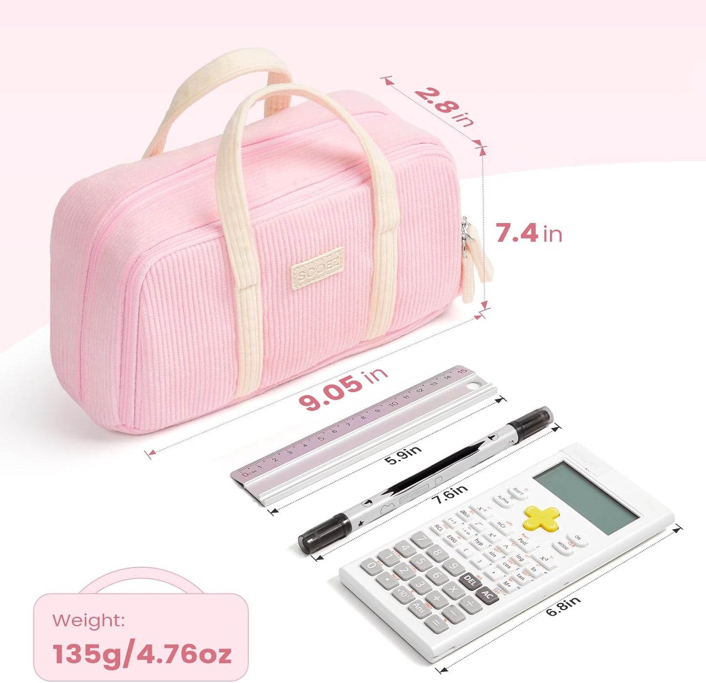 Sooez Large Pencil Case Pouch, Extra Big Pencil Bag with 5 Compartments, Pen Case Wide Opening, Soft Corduroy Pen Bag Organizer with Zipper, Cute Aesthetic School Supplies for Teen Girls, Pink
