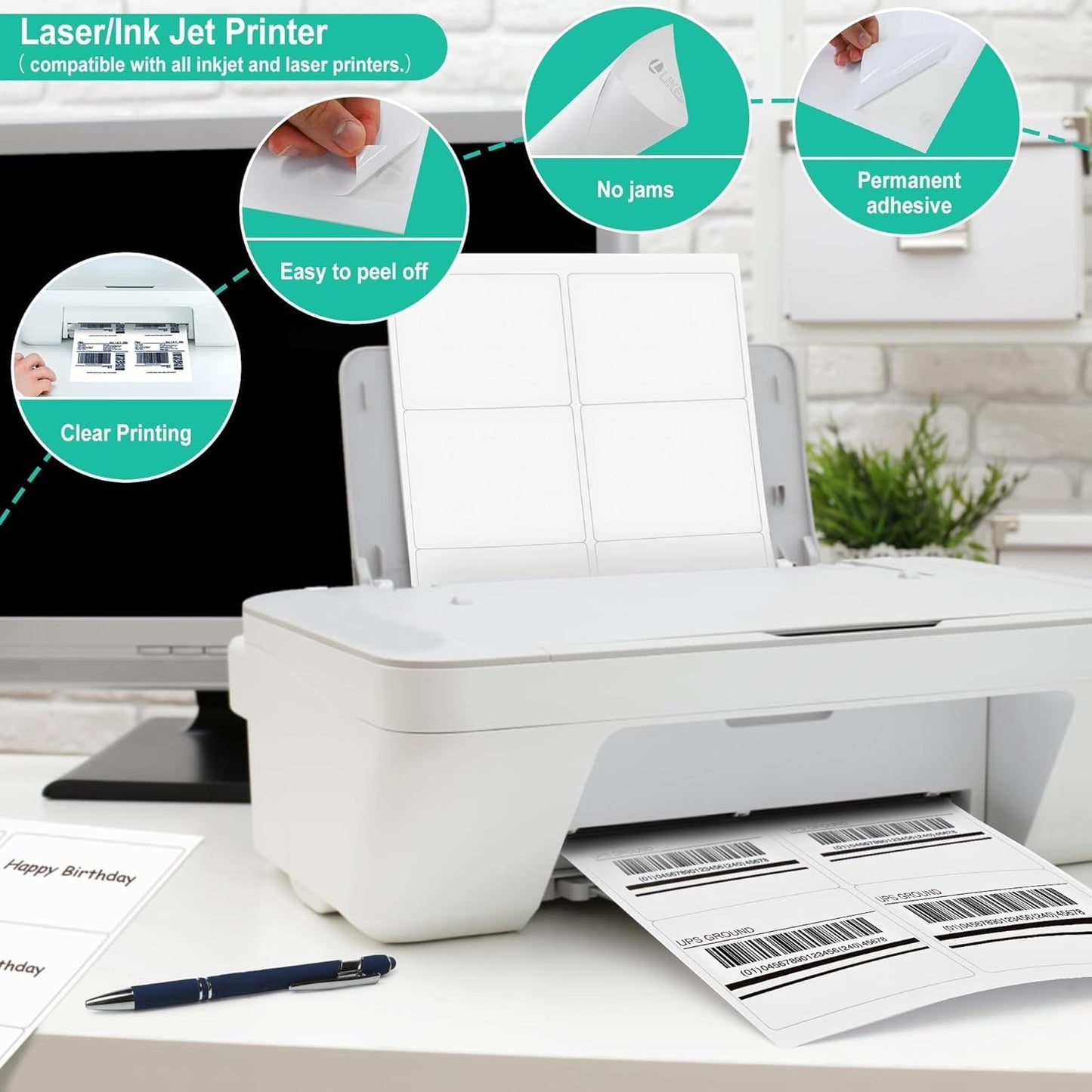 L LIKED Printable Shipping Address Labels, 500 Sheets, 3-1/3" x 4" Sticker Labels for Laser/Inkjet Printing, Matte White - 3000 Labels.