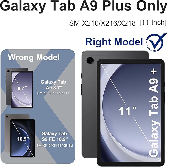 for Galaxy Tab A9 Plus Case 11 Inch, Rugged Case for Samsung Galaxy A9+ Tablet with Screen Protector 360 Rotating Stand Shoulder Strap Pen Holder, 2023 Model(SM-X210/X216/218), Black Blue
