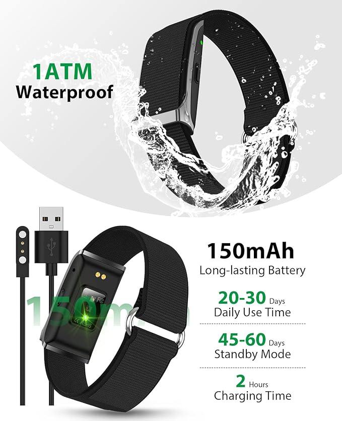 Smart Bracelet, Wearable Activity & Fitness Tracker Band, 24H Sleep Tracker, All-Day Continuous Heart Rate Blood Pressure Stress HRV Monitor, 173 Sport Modes Smart Wristband with 2 Bands, Free APP