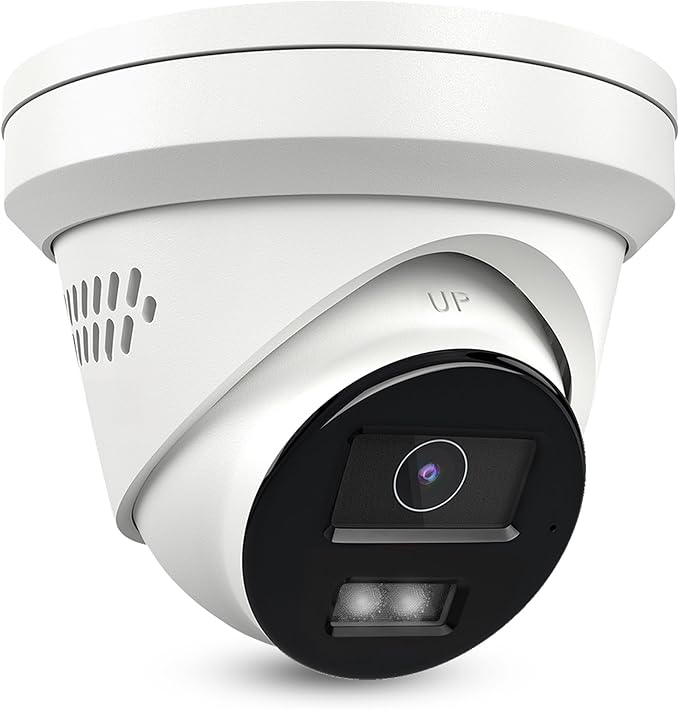 Real HD 4K 8MP Turret POE IP Camera Outdoor, 2.8mm 105° Viewing Angle, Smart IR and White Light Night Vision, Metal Casing Waterproof IP67, Support 512Gb SD Card(NOT Included)