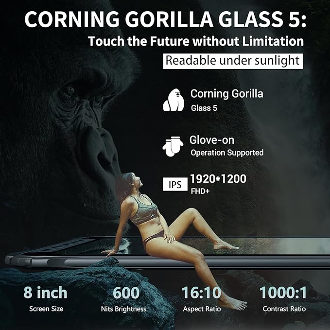AOZORA K8 Active Rugged Tablet, 8 Inch FHD+ 600nits Glove Touch AT&T/Verizon Network certified PTCRB T-Mobile Unlocked Qualcomm8-Core 12+128GB 20MP night vision+25MP Camera 10200mAh IP68&IP69K/NFC/GPS