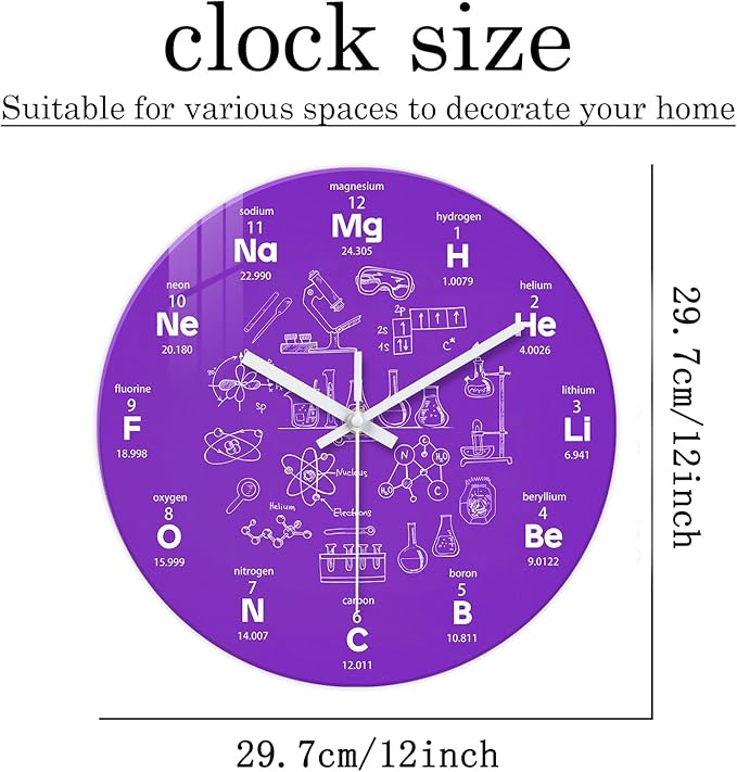 XNM Purple Glass Wall Clock Battery Operated 12 Inch Silent Non Ticking Wall Clock Round Analog Wall Clocks for Study Room