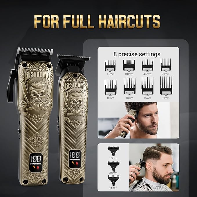 BESTBOMG® Professional Hair Clippers for Men, Professional Barber Clippers and Trimmer Set, Mens Cordless Hair Clipper for Barbers Haircut Kit Fade, BS-807E (Bronze)