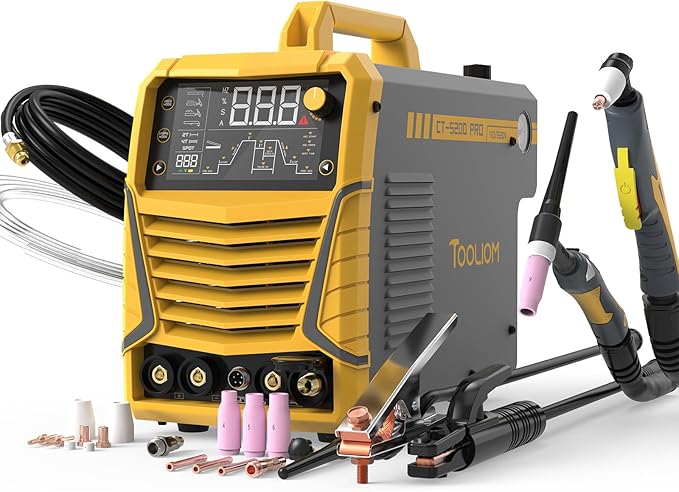TOOLIOM CUT/HF TIG/Pulse TIG/Spot Welding/Stick 5 in 1 Portable Welding Machine: 50A Air Plasma Cutter, 200A TIG Welder, 180A Stick Welder, with Dual Voltage 110&220V