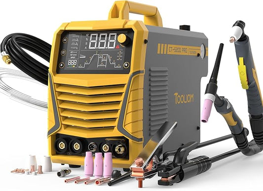 TOOLIOM CUT/HF TIG/Pulse TIG/Spot Welding/Stick 5 in 1 Portable Welding Machine: 50A Air Plasma Cutter, 200A TIG Welder, 180A Stick Welder, with Dual Voltage 110&220V